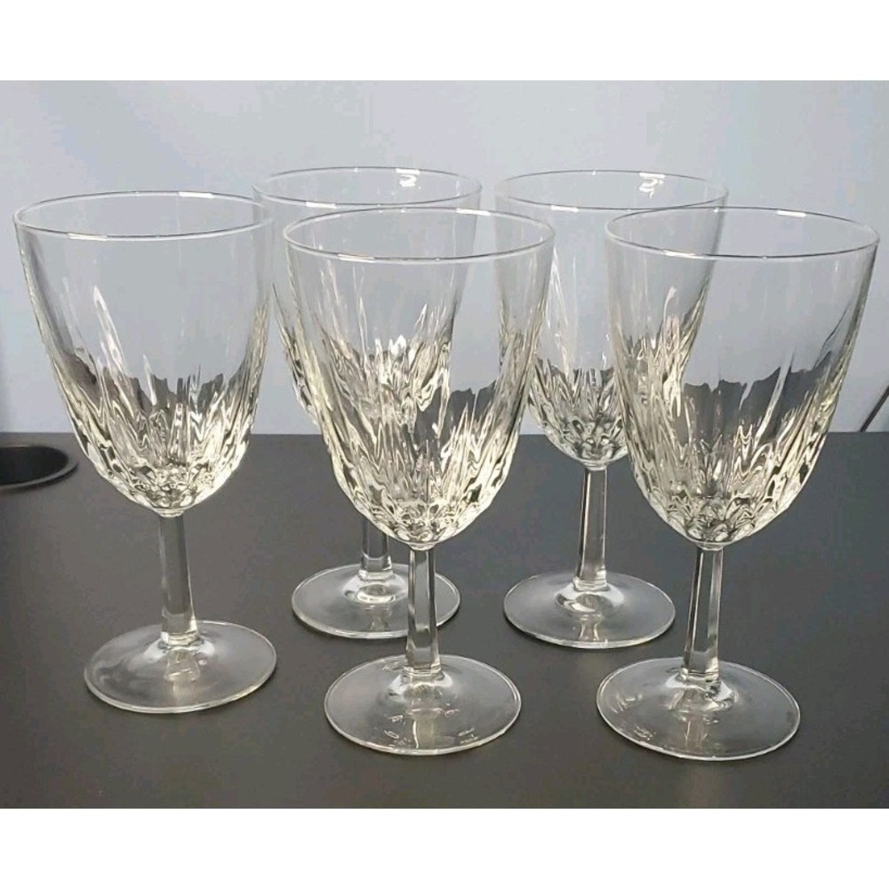 LUMINARC USA D'ARQUES DURAND DIAMANT CRYSTAL WINE GOBLETS SET OF 5